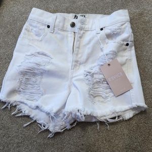 High waisted revice white jean shorts